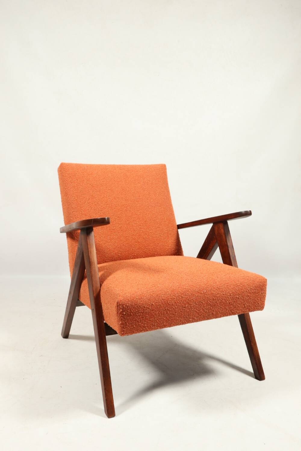 Fauteuil vintage orange bouclé scandinave design 1970