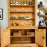 Buffet ancien à deux corps, vaisselier en chêne massif