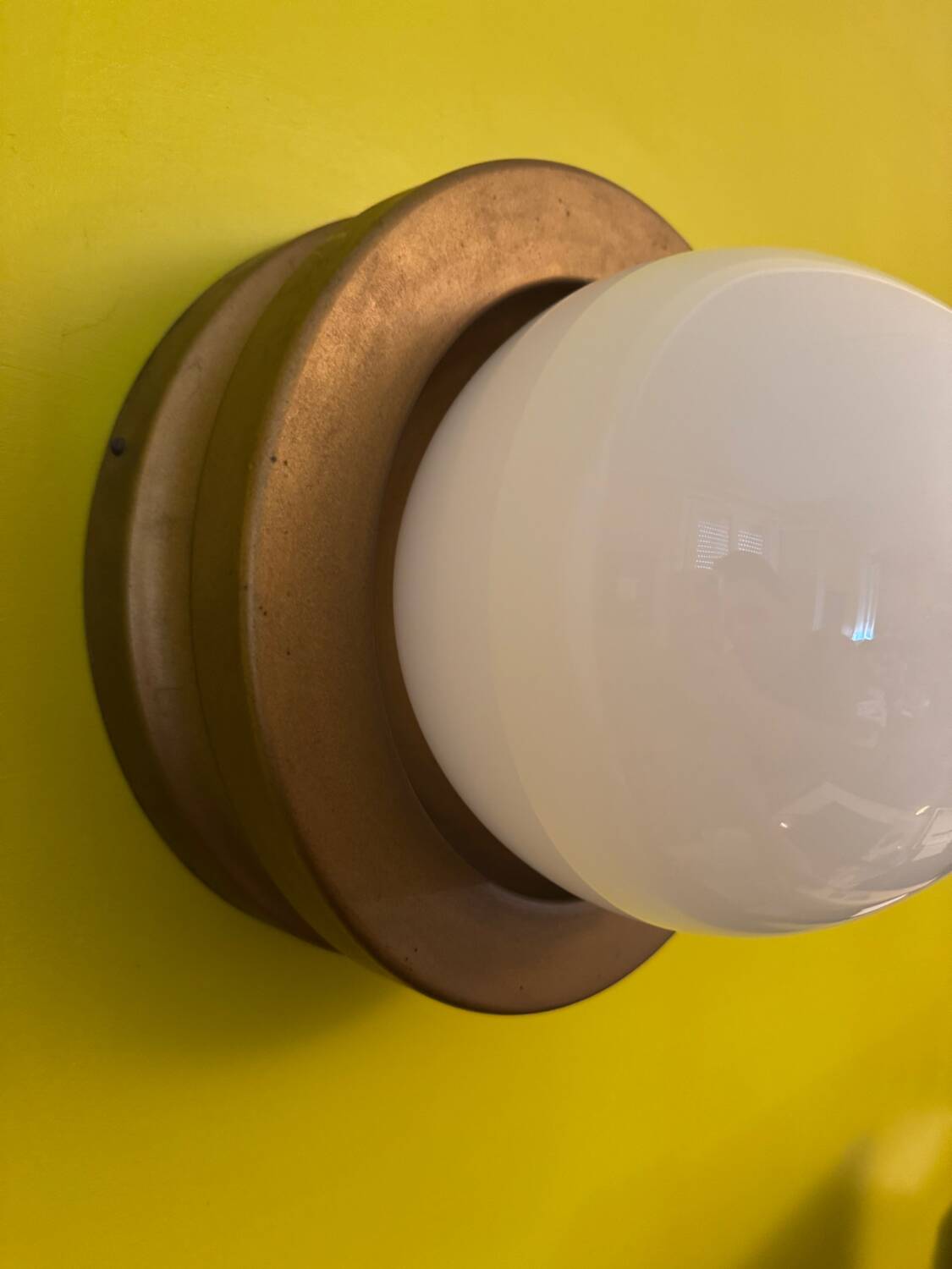 Opaline ball lamp with gold base from the 70s