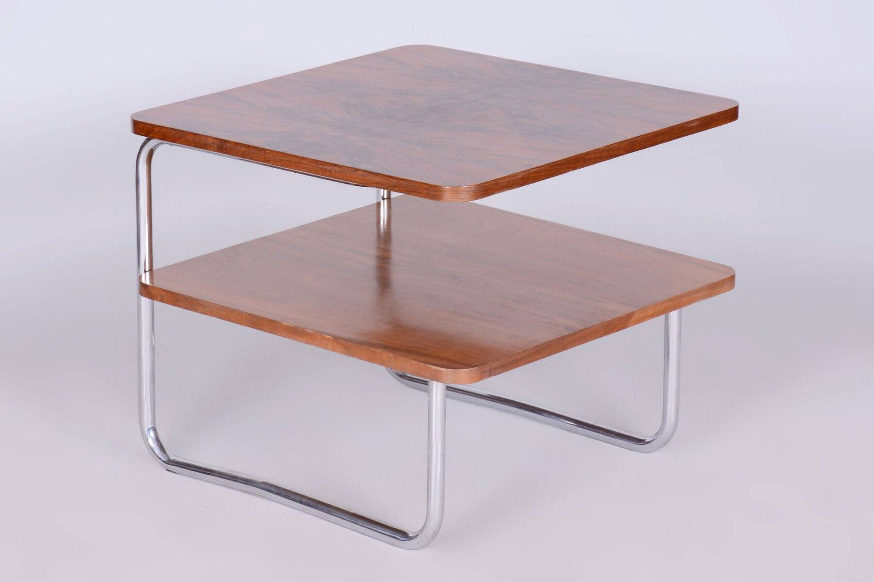 Bauhaus Side Table in Caucasian Walnut and Chrome-Plated Steel, 1930s