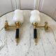 Pair of opaline and golden brass wall lamps art deco style 30s