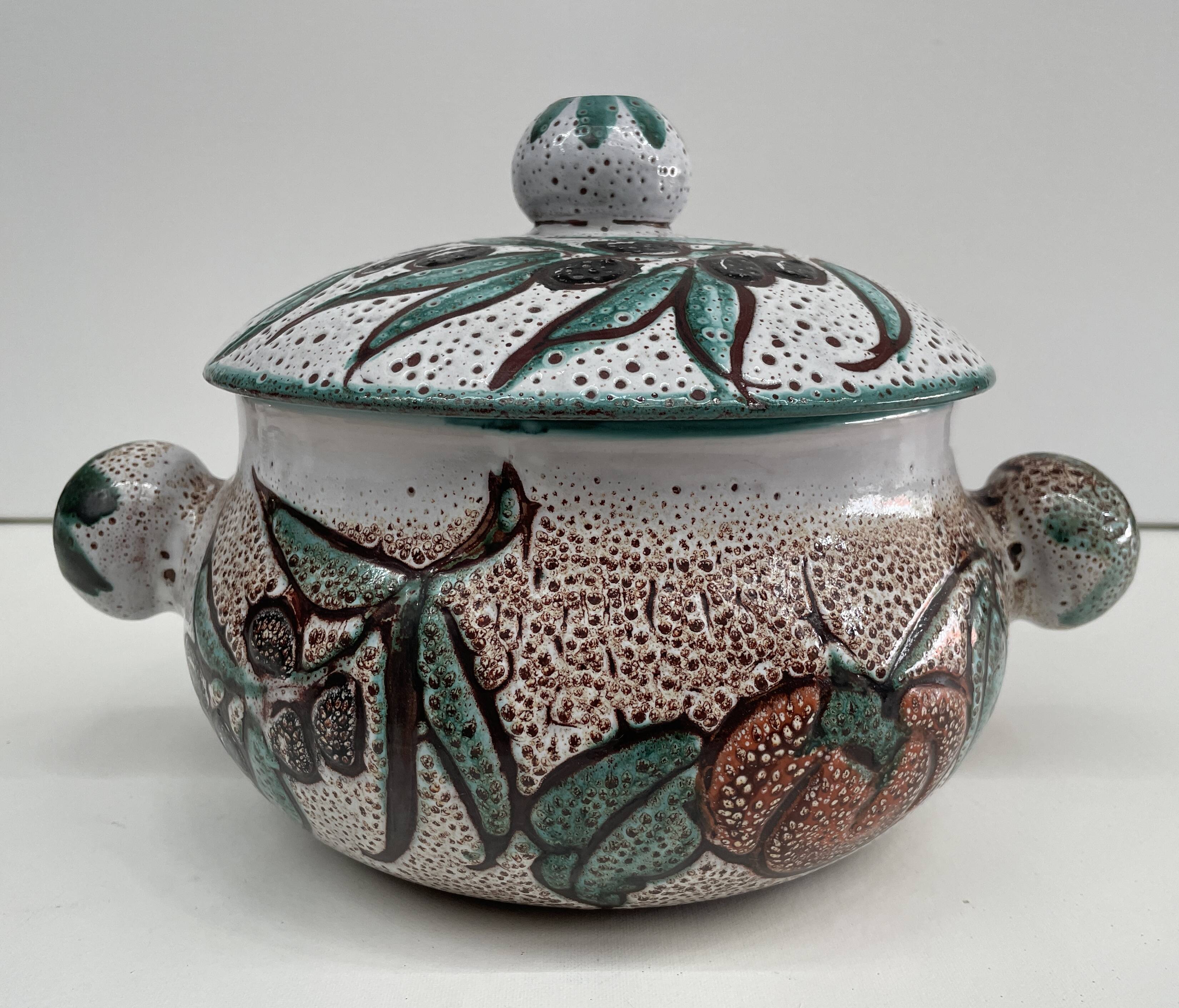 Large glazed and coloured ceramic soup tureen - Vallauris