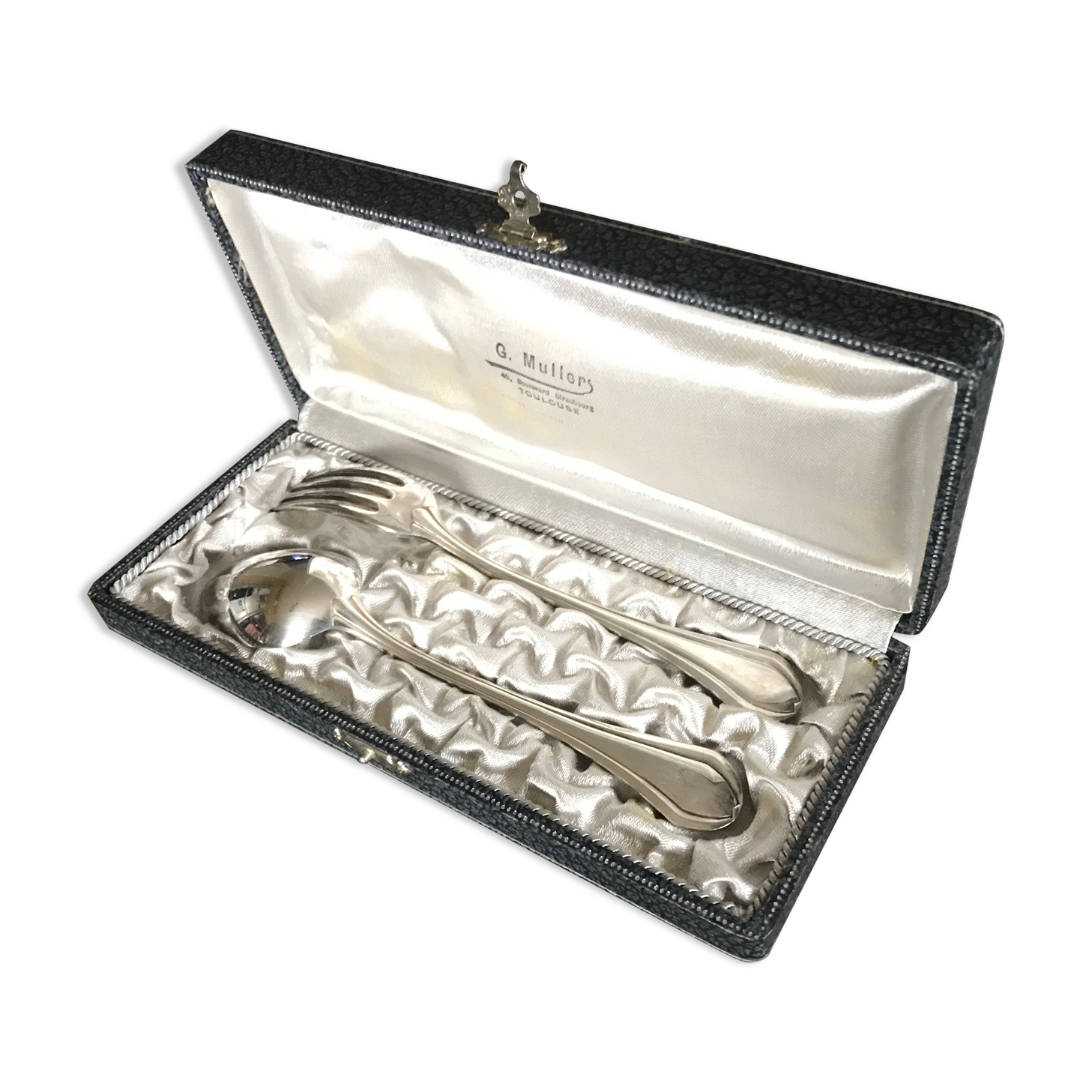 Case with cutlery christofle fork and spoon in silver metal