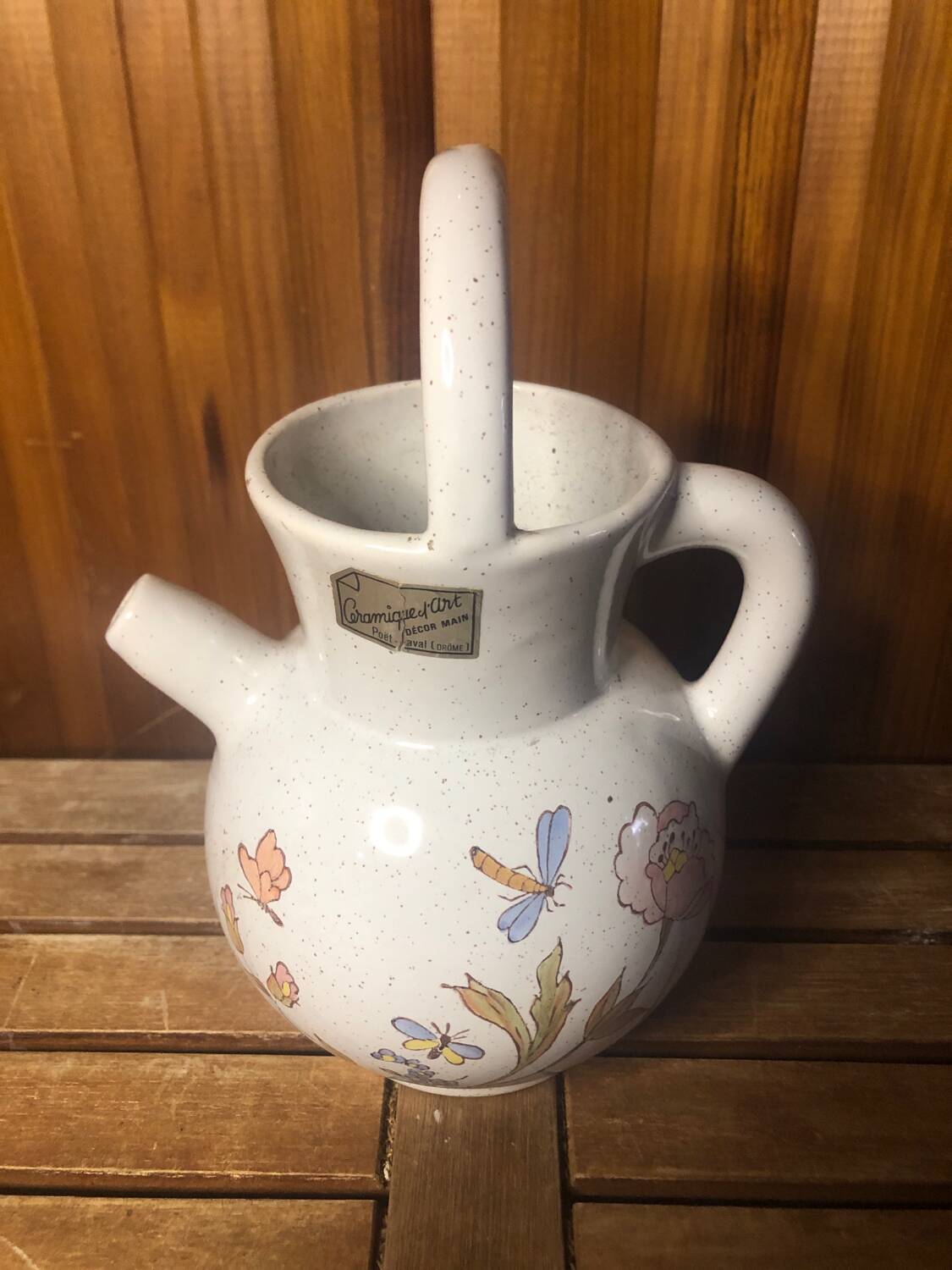 Old pitcher poet laval vintage painted art ceramic #a424