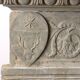 Ancient Renaissance fireplace lintel in pietra serena stone, 15th century.