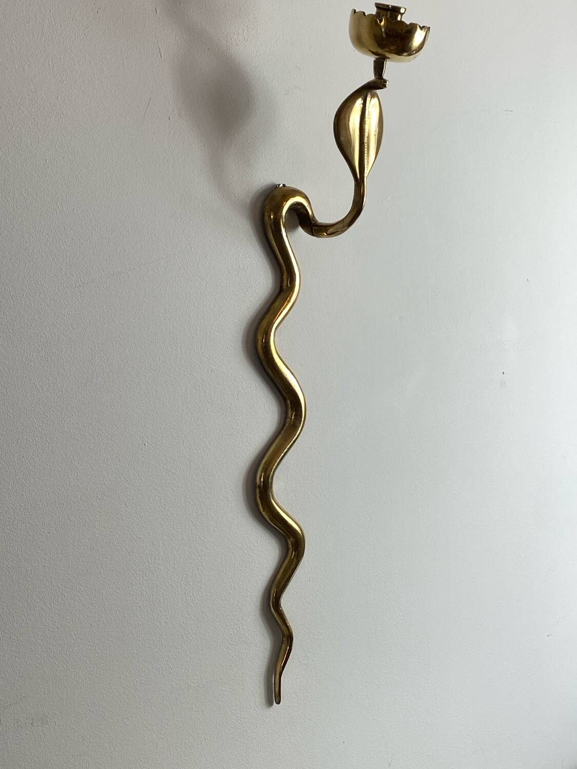 Large brass cobra wall candle holder