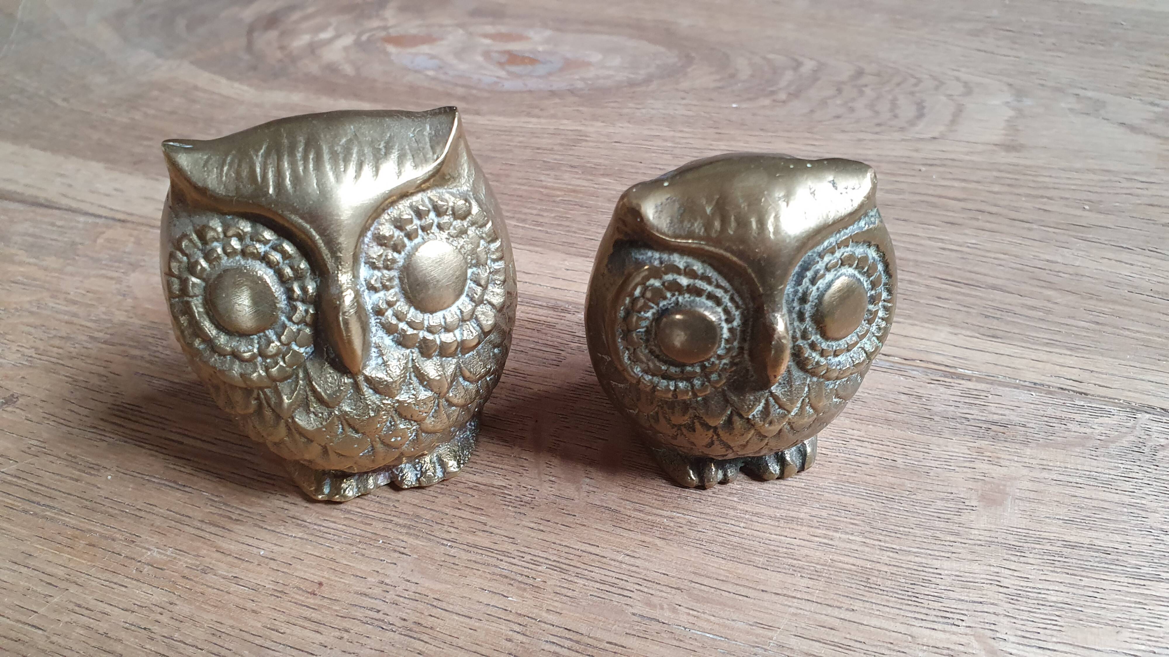Pair of brass owls