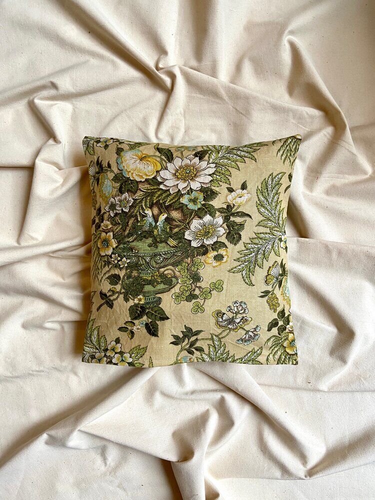 Green and beige printed cotton cushion 40 cm