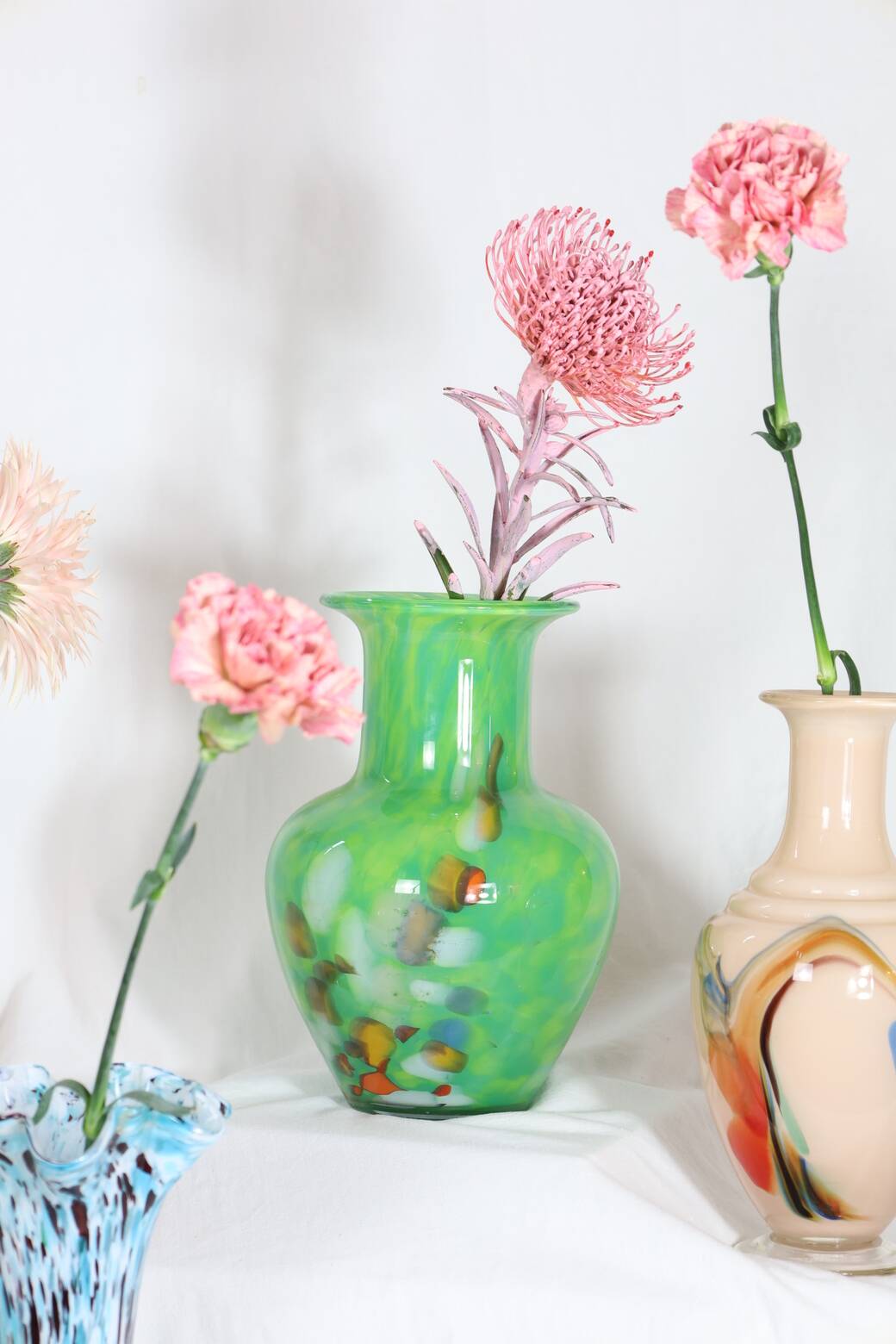 Speckled green crystal vase by mf cristal de paris