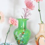 Speckled green crystal vase by mf cristal de paris