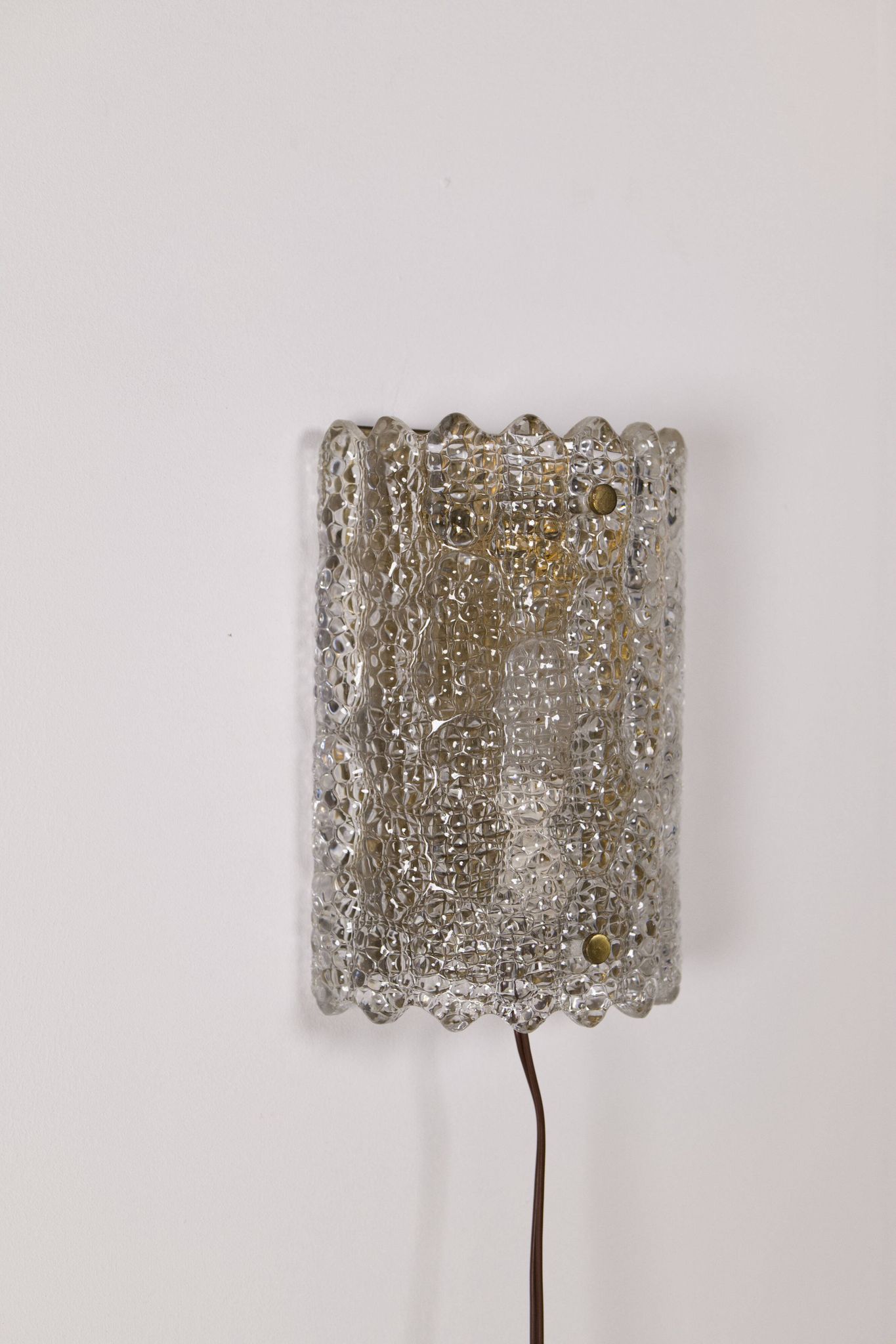 Large pressed glass and brass wall lamp, Denmark, 1960s