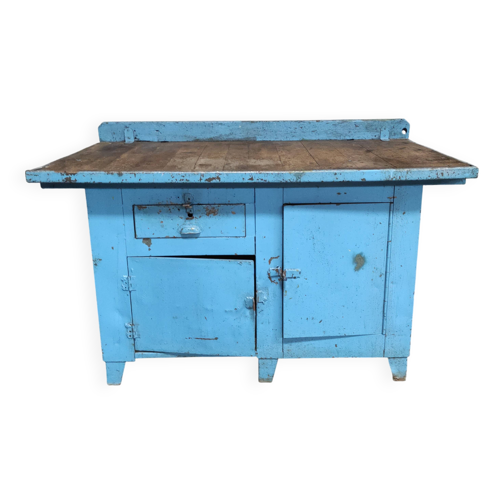 Établi industriel bleu vif | Îlot de cuisine ou cuisine extérieure