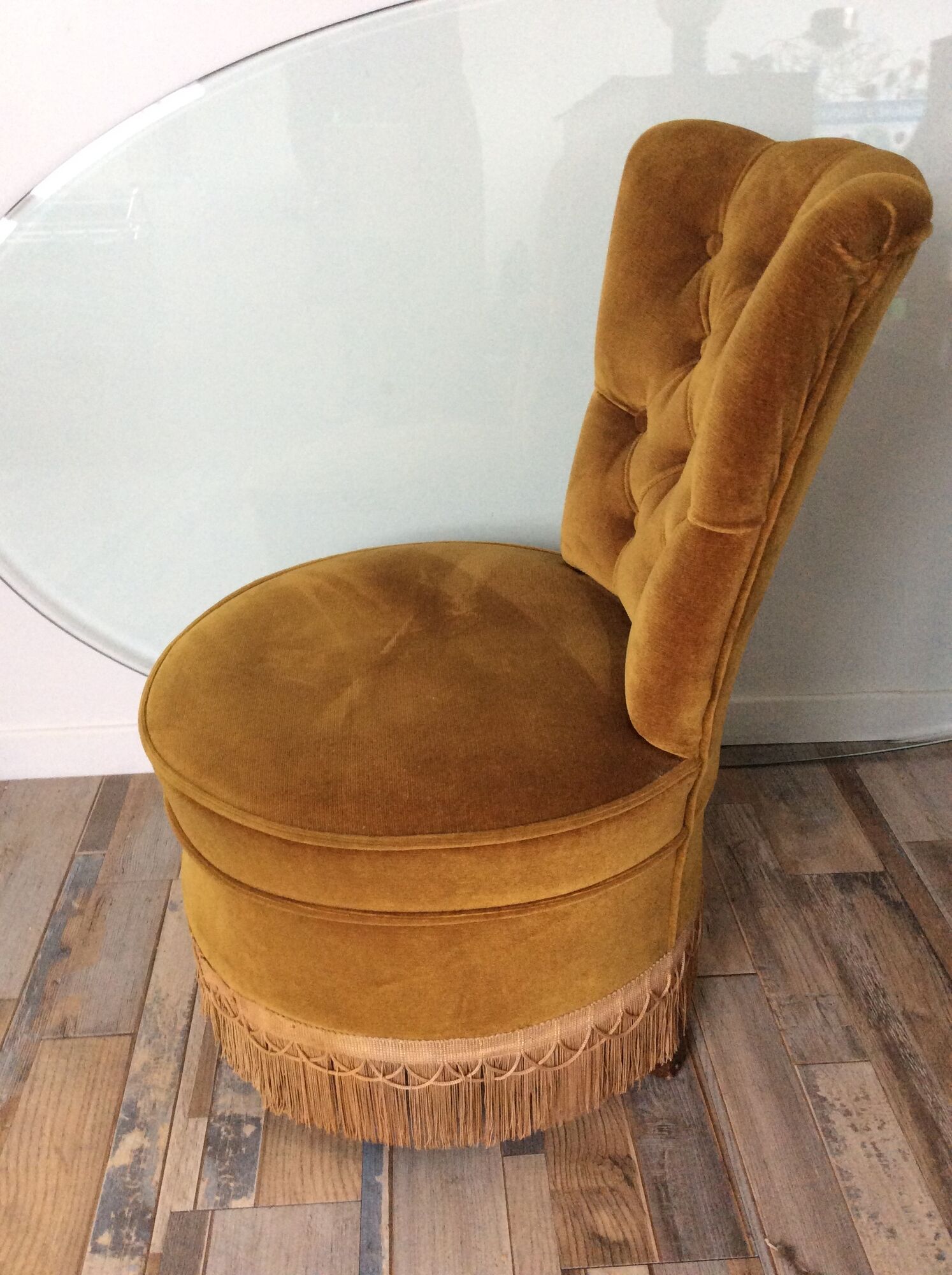 Toad armchair of the 60s and 70s in mustard yellow velvet