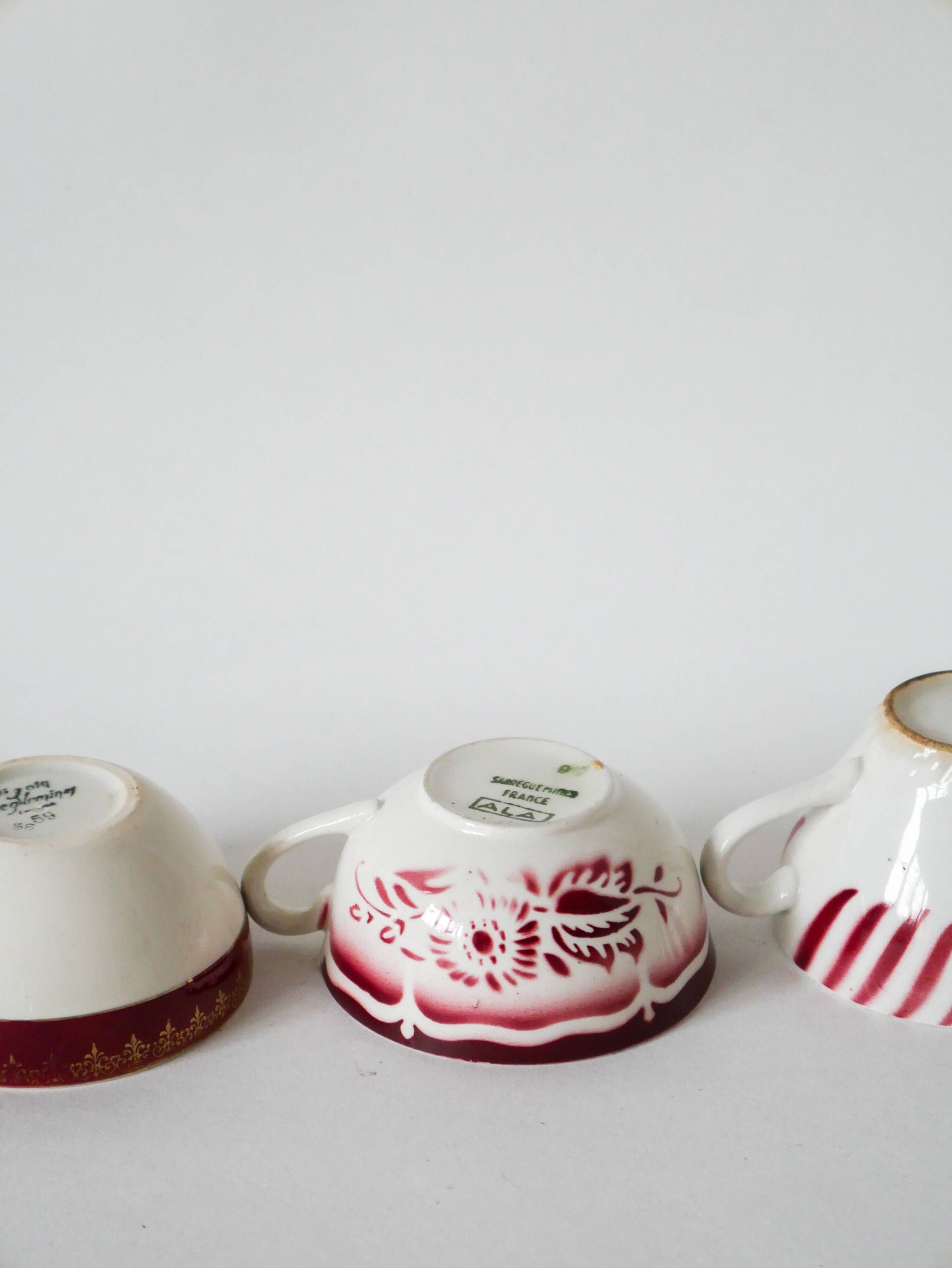 Set of 4 mismatched coffee cups digoin sarreguemines and badonviller pink 1930-191940