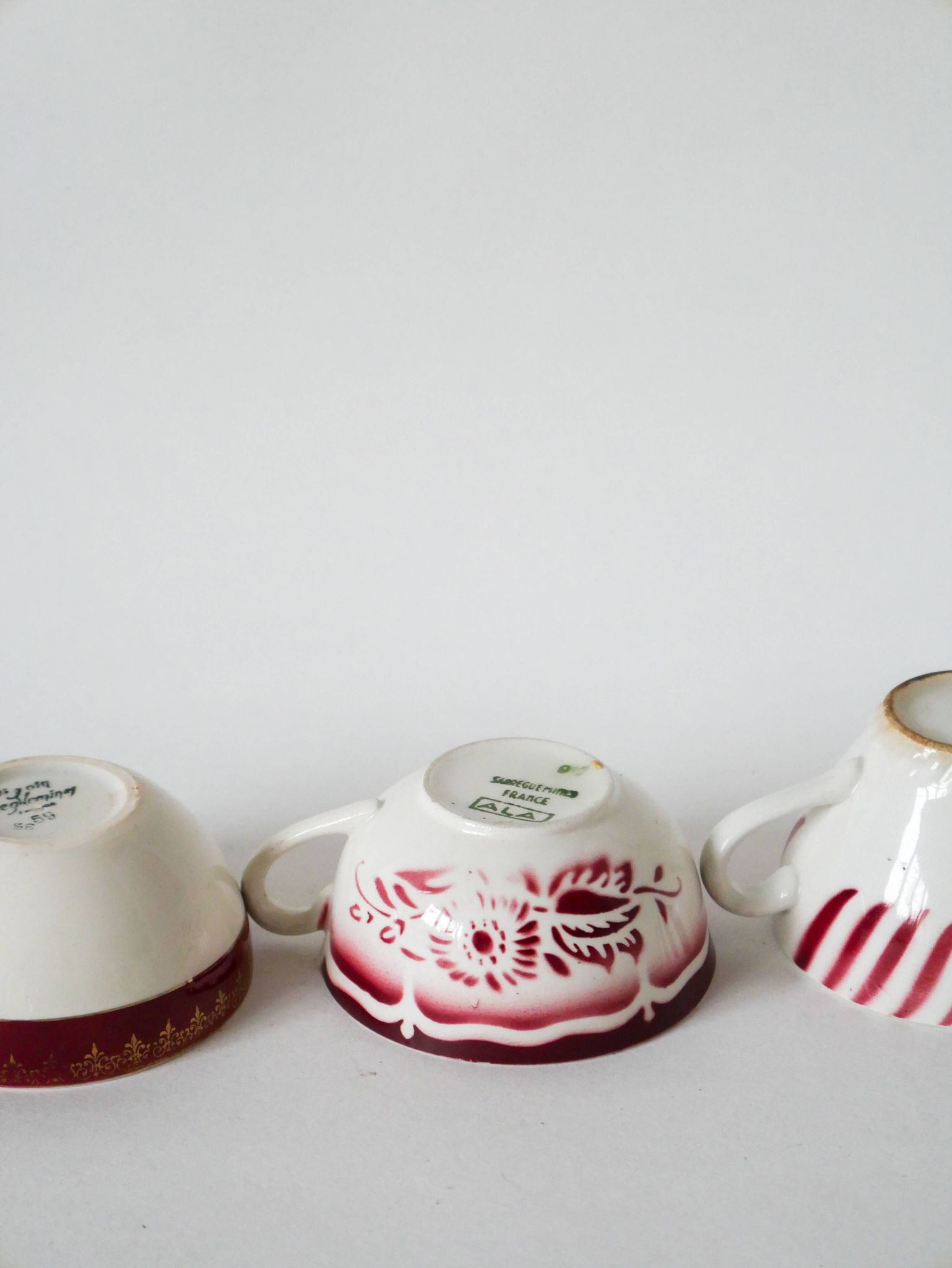 Set of 4 mismatched coffee cups digoin sarreguemines and badonviller pink 1930-191940