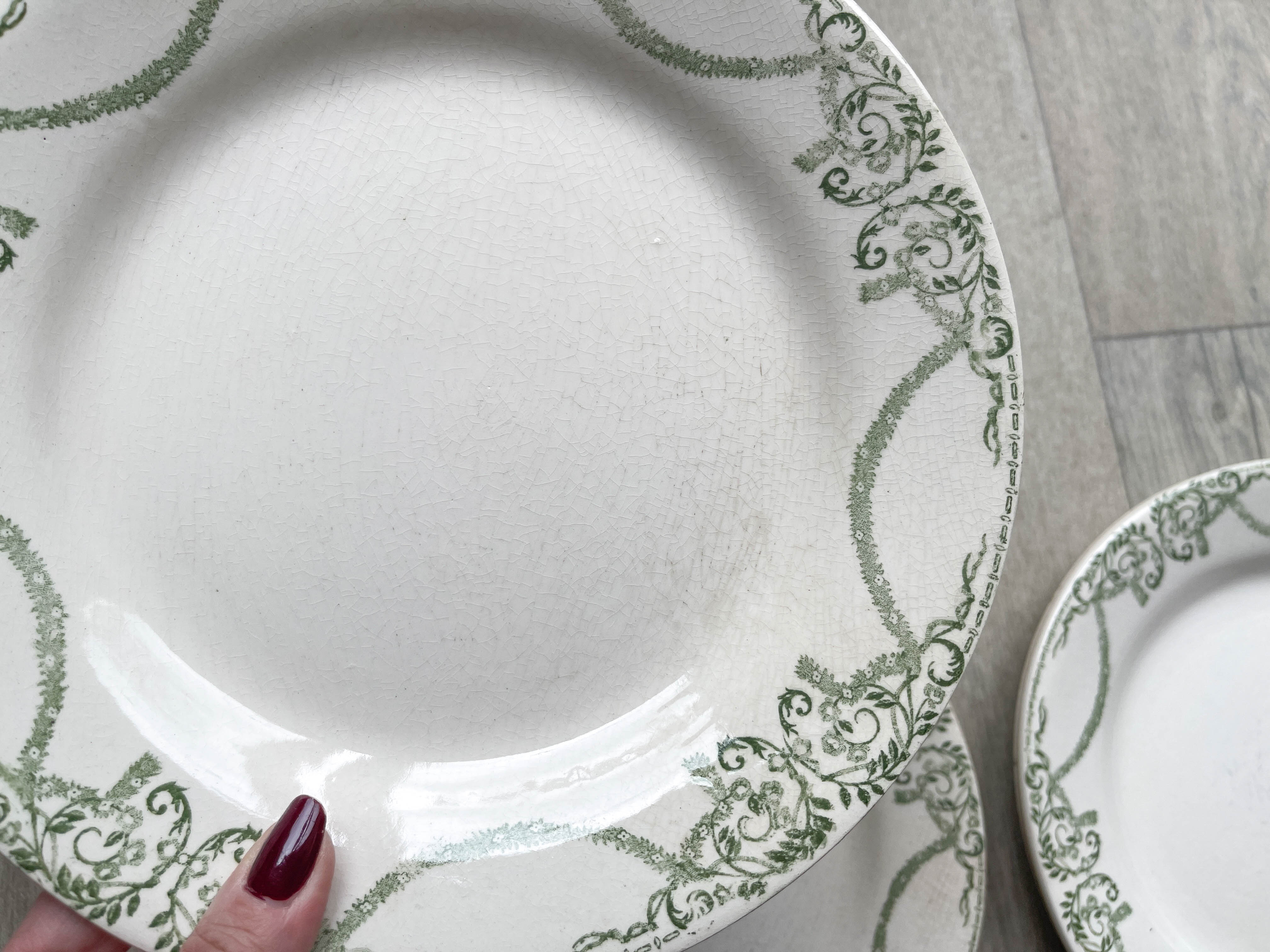 Flat plates terre de fer green creil & montereau labrador model "napoleon" 1890s