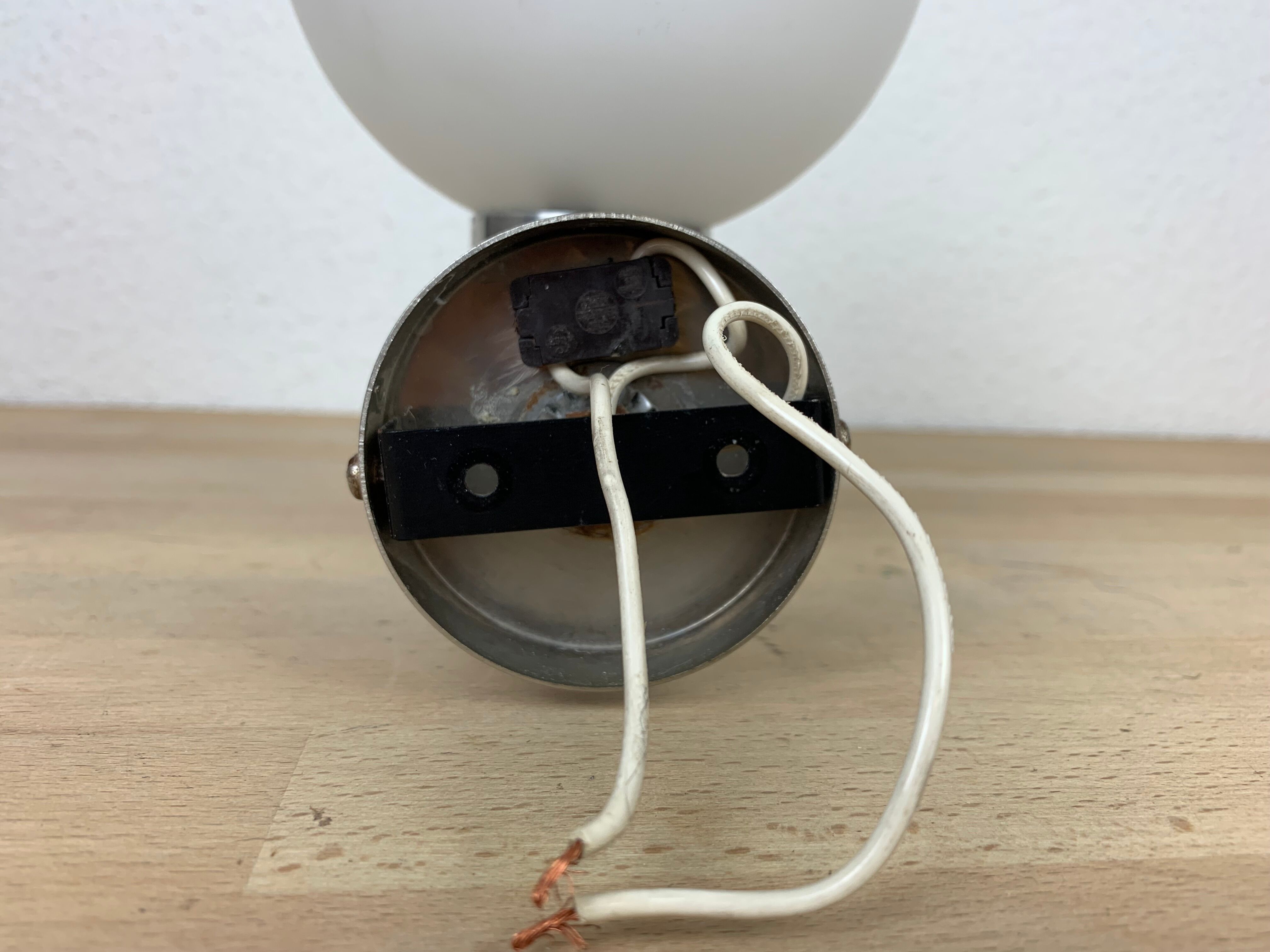 Wall lamp opaline globe aluminum 70s space age