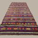Colourful Vintage Turkish Kilim 318x138 cm Kelim Rug Wool Red Green Black Large