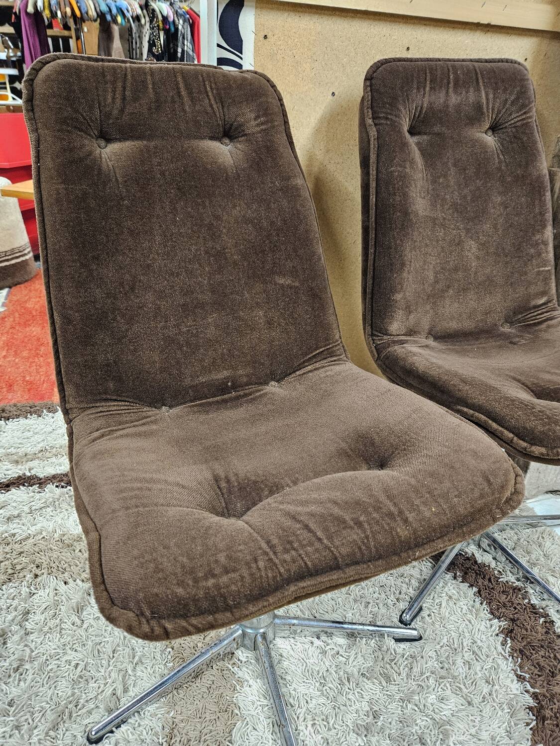 Pair of vintage velvet armchair chair 1970"