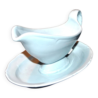 Old gravy boat in opaque earthenware from MONTEREAU pastel blue 1820-1830