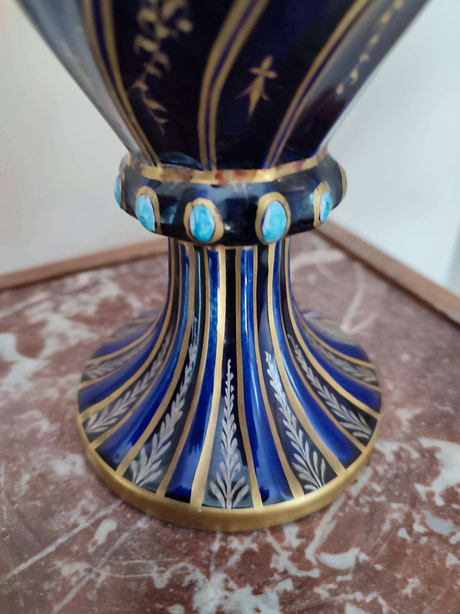 Two-handled baluster vase in late 19th century earthenware from the Gustave Asch factory (1856-1911)