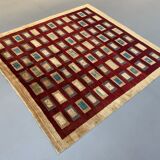 Afghan chobi art deco rug 183x173 cm, square tribal handmade,wool, beige