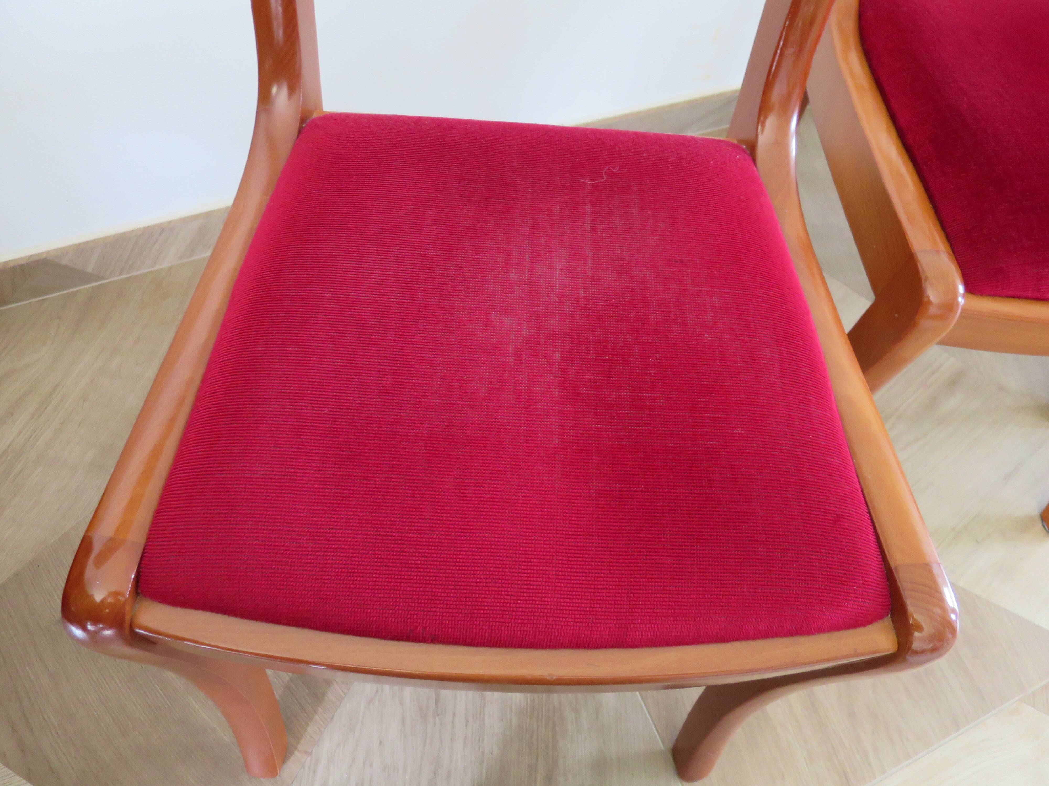 Solid cherry wood chairs and red velvet seat - Set of 4 - Louis Philippe style