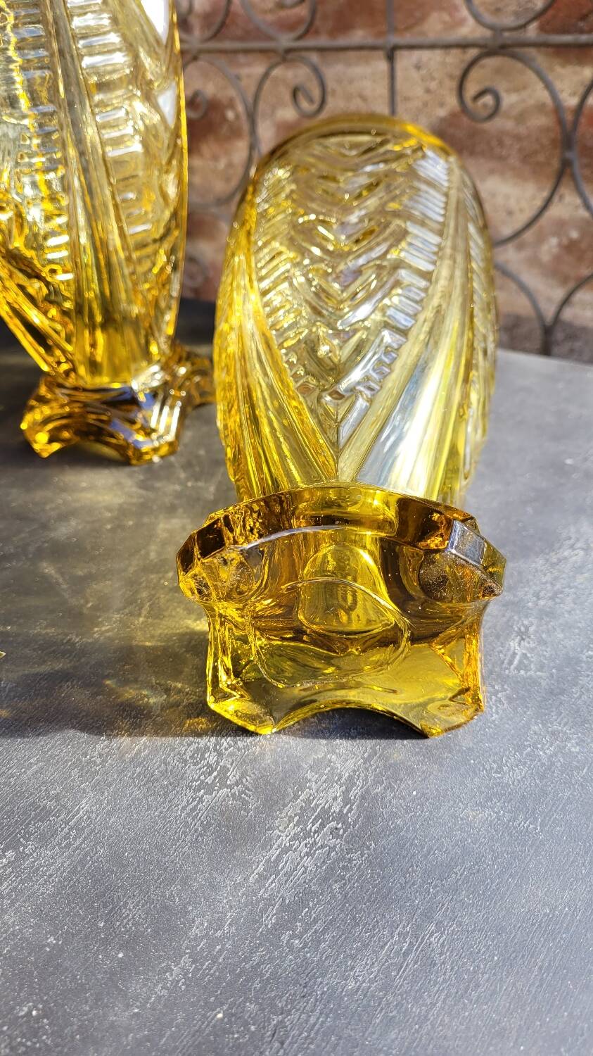 Pair of Art Deco vases in amber moulded glass