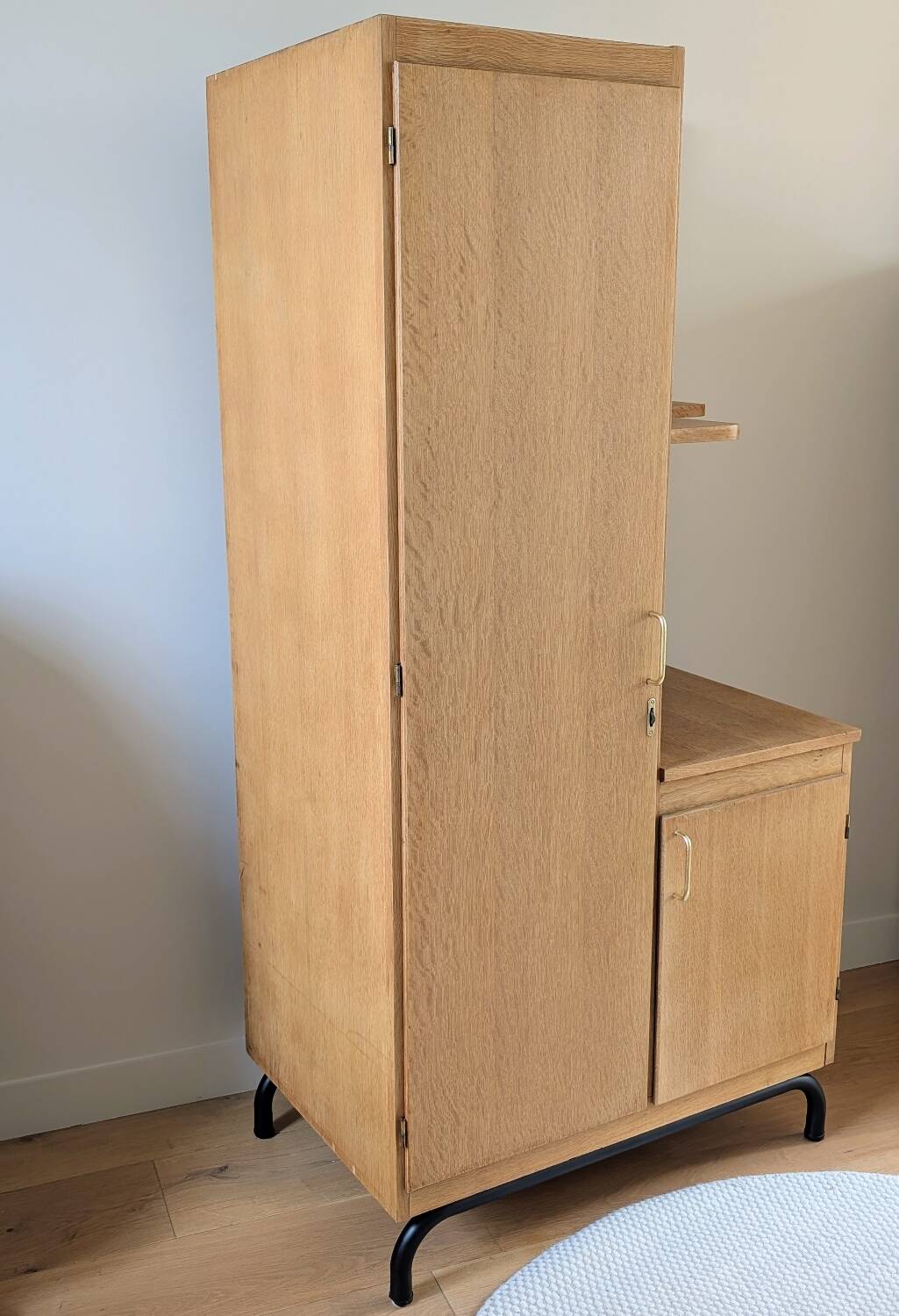 Renovated vintage 1950s oak boarding school wardrobe