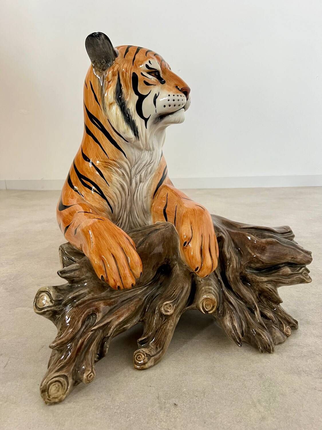 Old vintage ceramic tiger 70s Italian design lying position