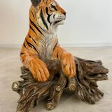 Old vintage ceramic tiger 70s Italian design lying position