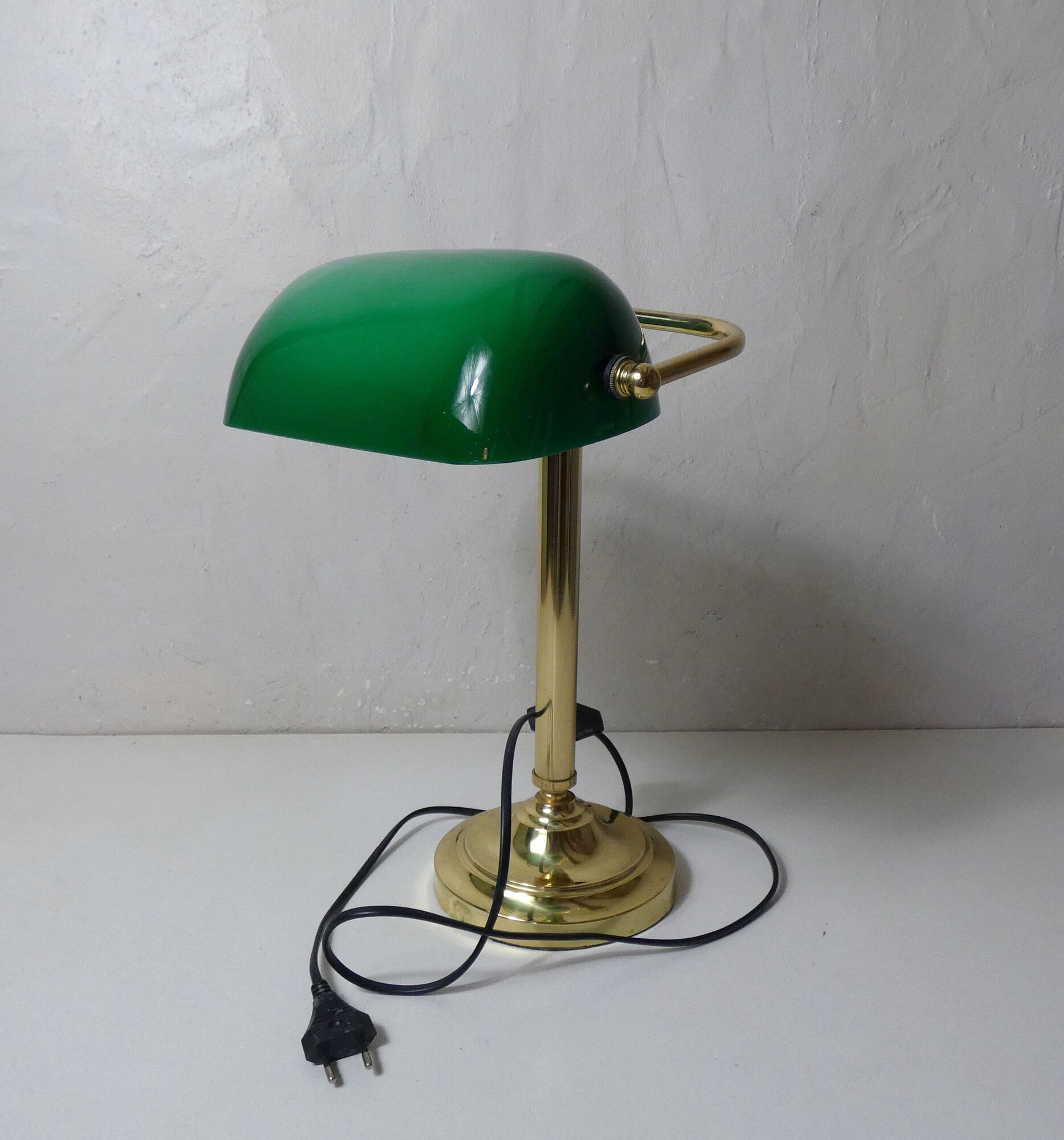 Brass green banker's lamp and vintage glass paste