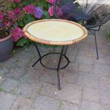Pedestal tripod coffee table, bamboo top