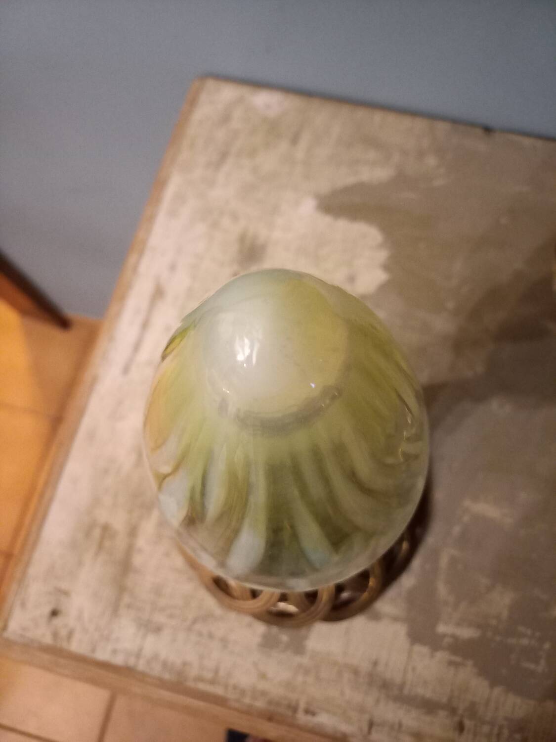 Luminaire globe verre ouraline ancien Art nouveau fin 19e début 20e siècle
