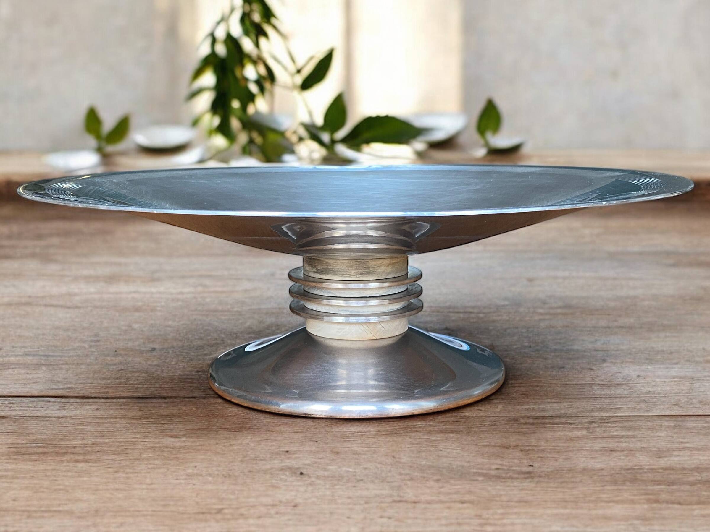 Large silver-plated metal bowl/centerpiece by Christofle, Art Deco style - 33 cm