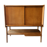 Vaisselier buffet haut vintage 1950 - Portes coulissantes - Chêne blon