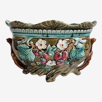 Jardinière Onnaing en Majolique motif floral avec accents en forme de fraise - France 1900