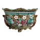 Onnaing planter in Majolica floral pattern with strawberry-shaped accents - France 1900