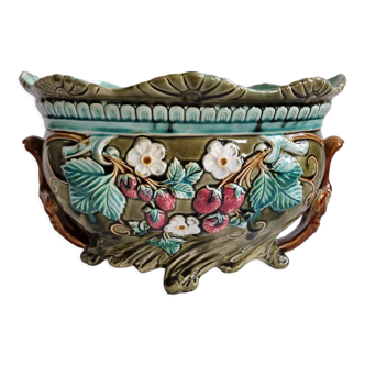 Jardinière Onnaing en Majolique motif floral avec accents en forme de fraise - France 1900