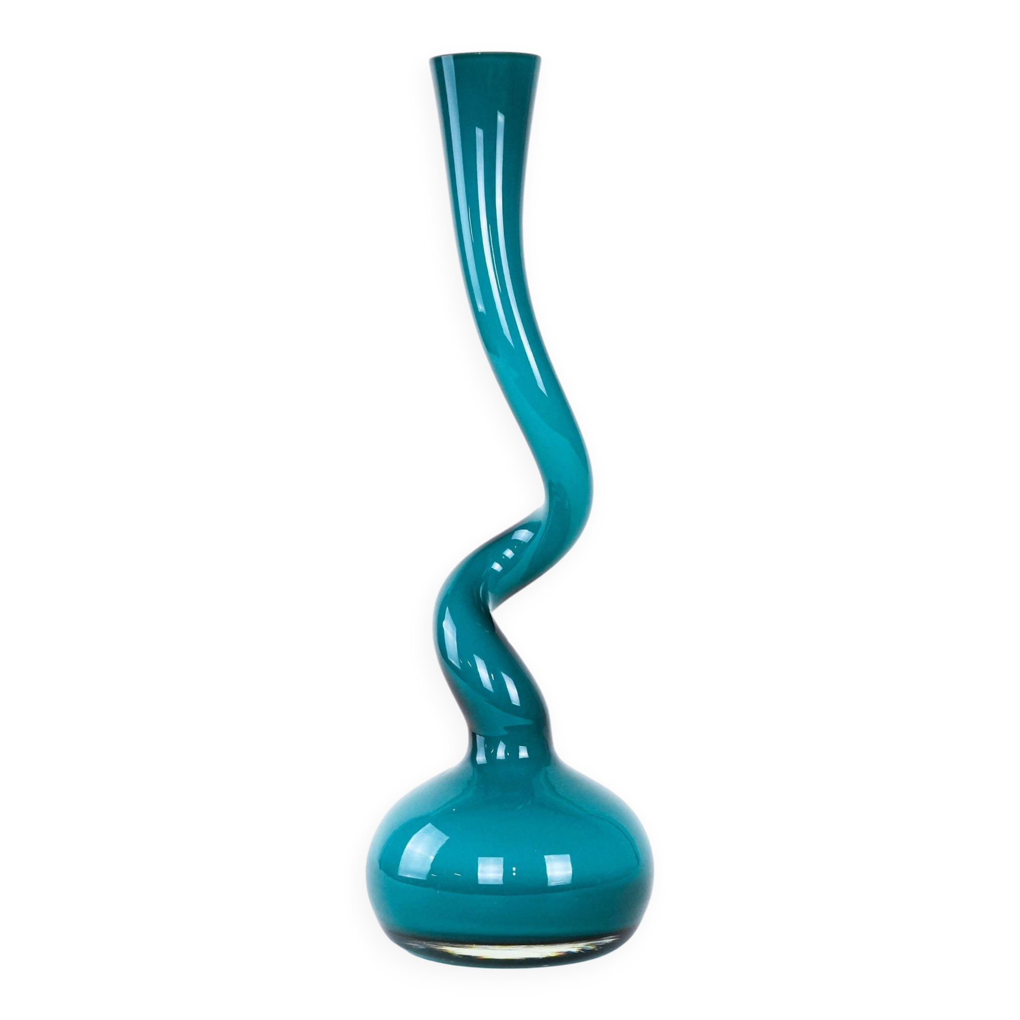 Turquoise vase, Swing Vase, Danish design, manufactured by Normann Copenhag