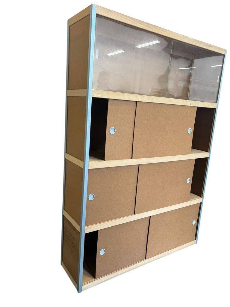Vintage Kewlox brown shelving armoire / display cabinet