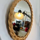 Vintage woven wicker mirror from the 70s