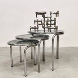 Tables d'appoint vintage en chrome et verre fumé de design italien Mimiset