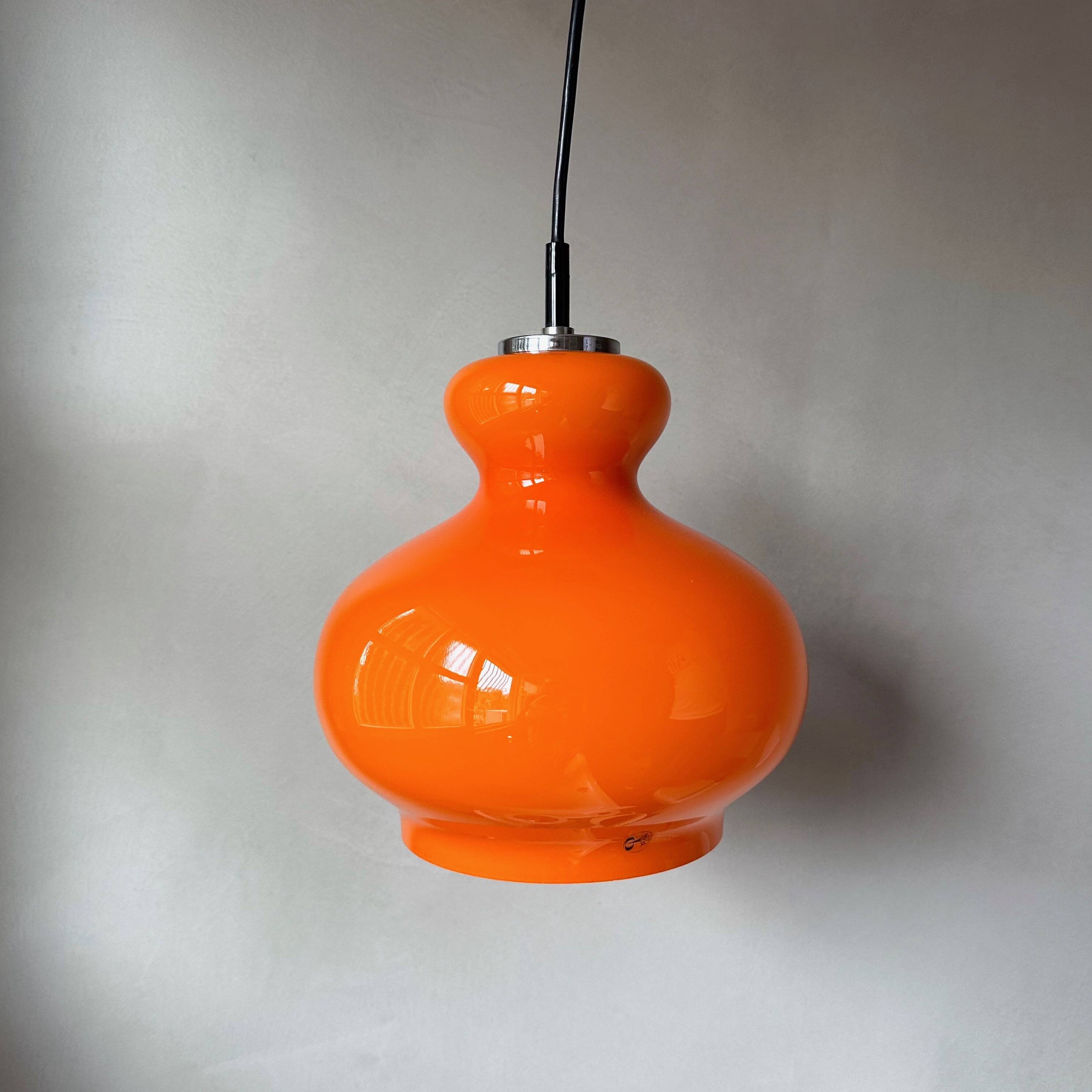 Lampe suspendue vintage Peill & Putzler, plafonnier orange, ère spatiale