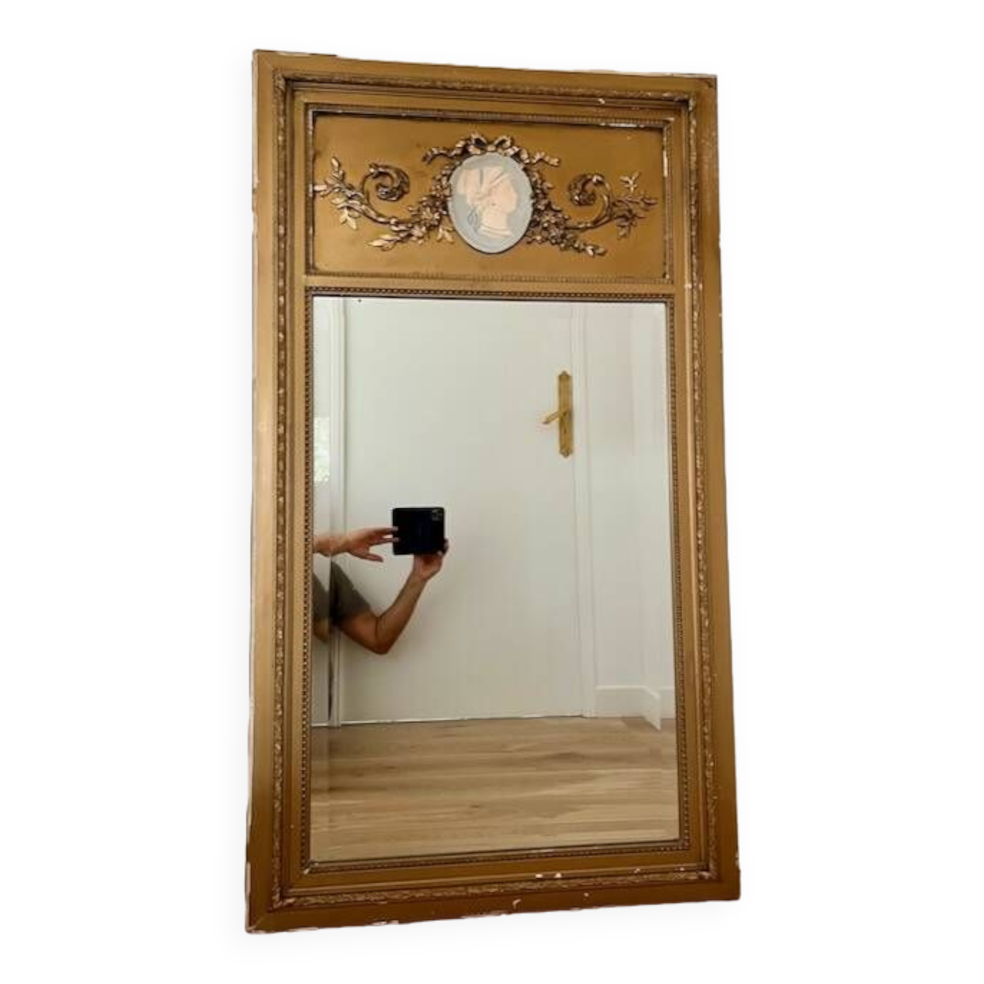 Antique gilded trumeau mirror in Louis XVI style