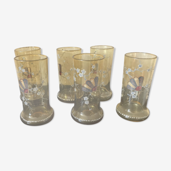 Set of 6 enamelled glasses, 1920s