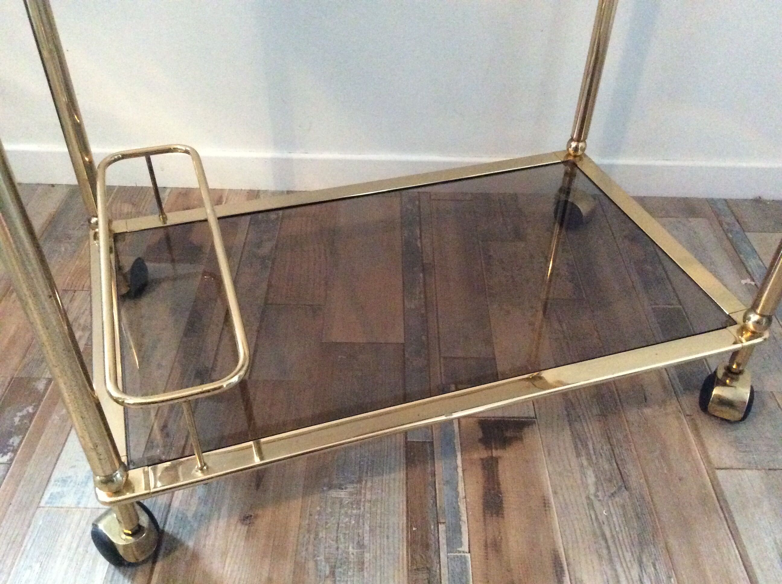 Dessert bar on brass wheels and gold metal