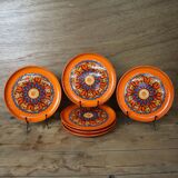 6 vintage orange ceramic dessert plates 70's
