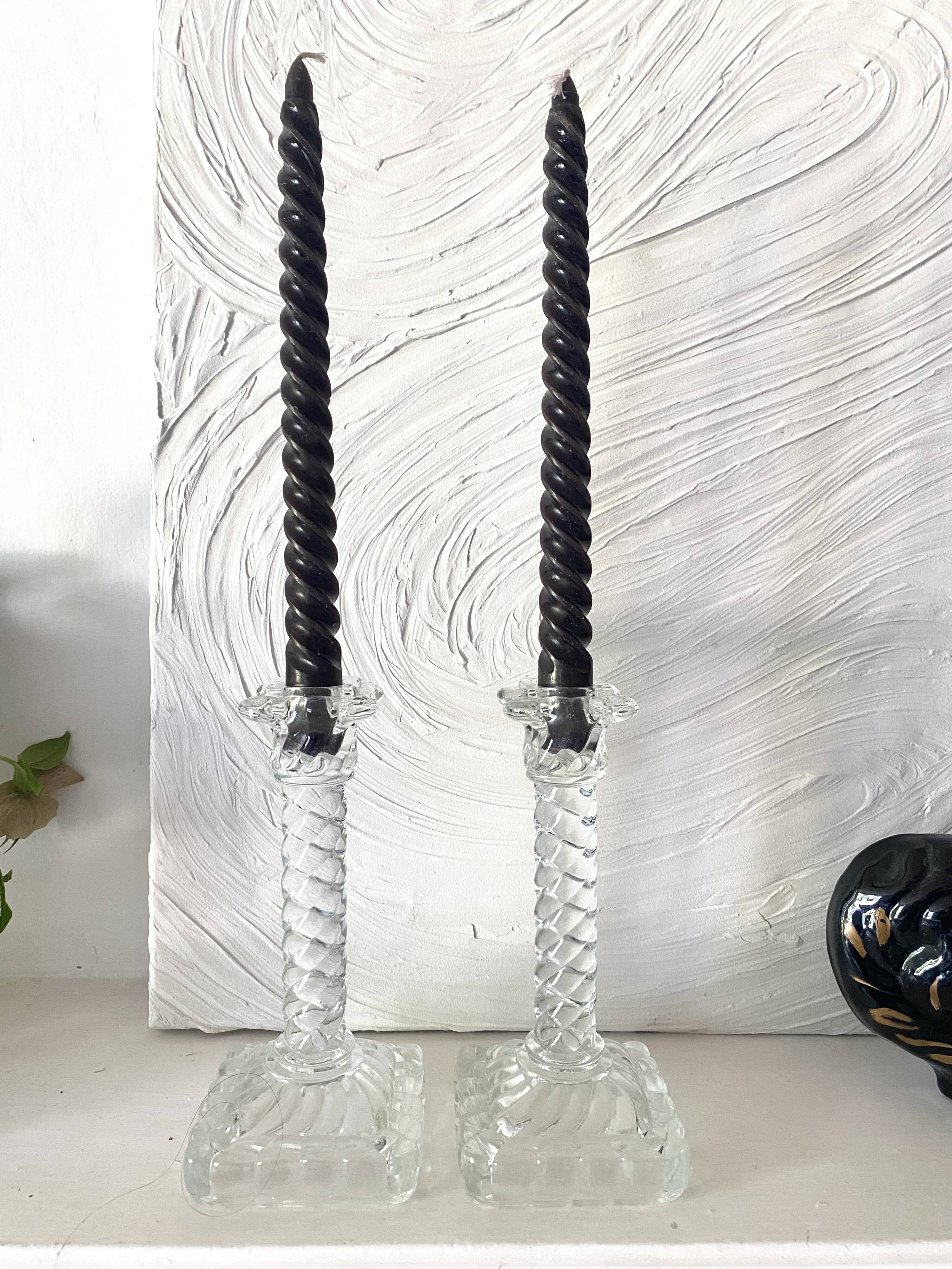Pair of crystal column candlesticks from the 50s and 60s