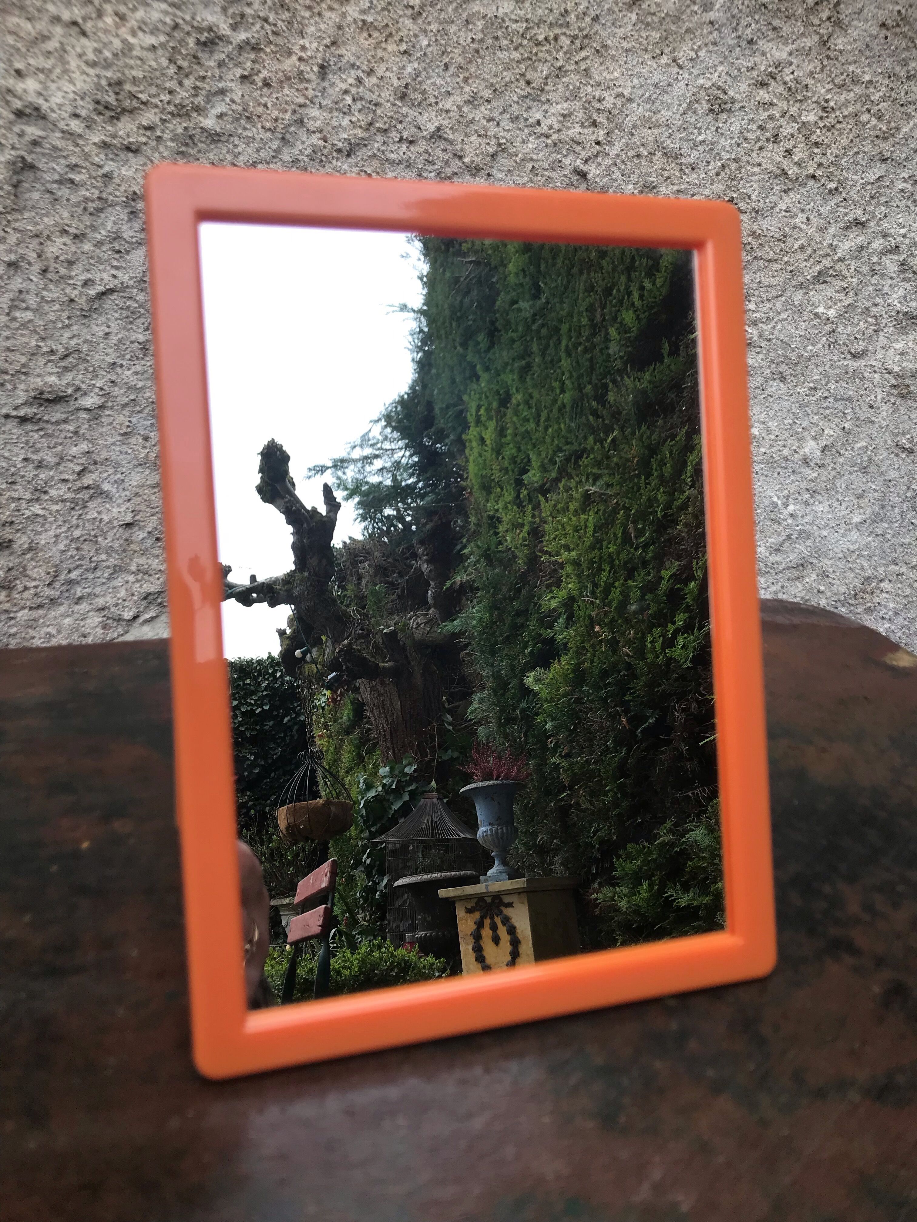 Orange vintage barber mirror 14x19cm